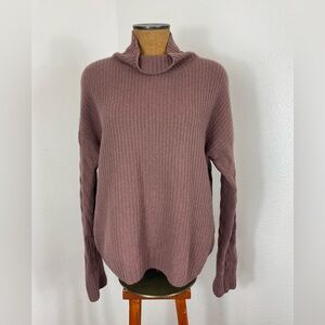 Gentle Herd Women’s Sweater M Slouch Turtle Neck In Mauve Cable Sleeve Yak Wool